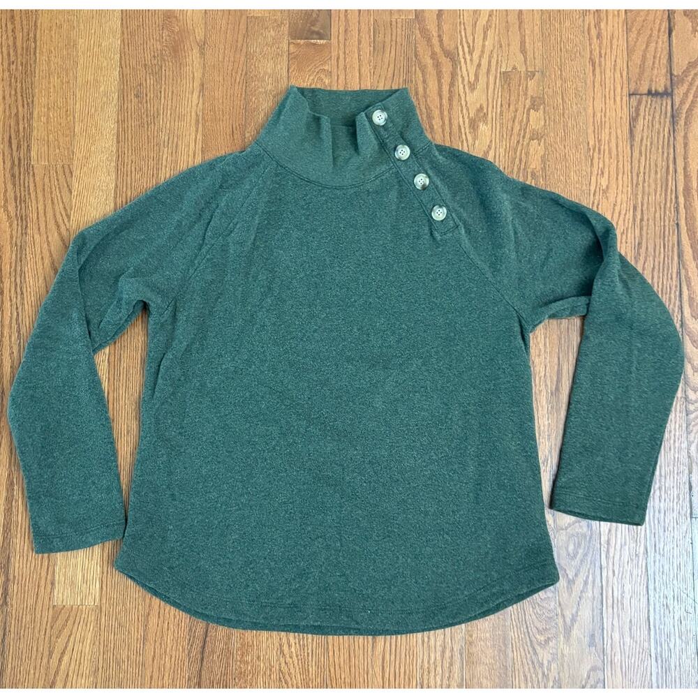 J.Crew Women’s Green‎ Mock Neck Sweater M– Button Shoulder Pullover Long Sleeve